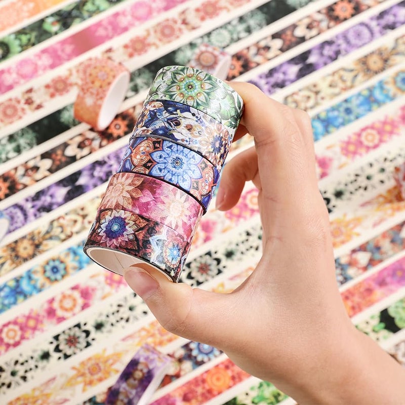 icceemee 36 Rolls Datura Theme Washi Tape Set with Different Colorful Patterns, Writable Decorative Tapes for Scrapbooking, Junk Journal Supplies, Bullet Journaling, 0.45'' x 90'' per Roll - Image 5